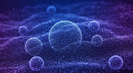 Abstract Particle Spheres On Blue And Purple Wavy Digital Background