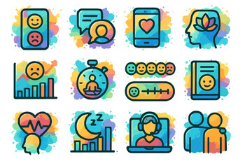 Colorful mental health icons on textured background