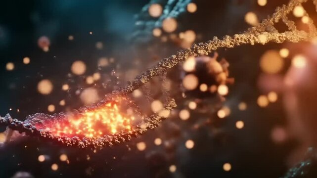 DNA strand virus attack destruction.