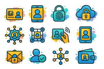 Digital security icons collection with smartphone and cloud elements