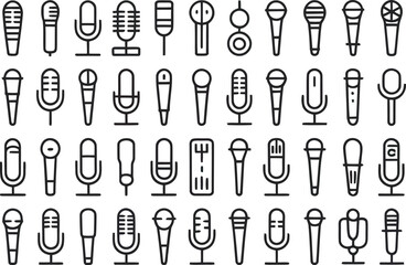Fototapeta premium Black and White Microphone Icons Collection Various Styles