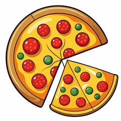 Isometric Pepperoni Pizza Slices and Whole Pizza Vector Illustration for Food and Restaurant Designs