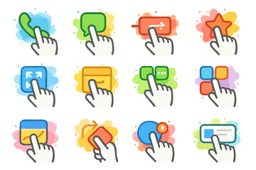 Colorful hand cursor icons for user interface and app design