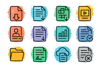 Colorful icon set representing various document and media types
