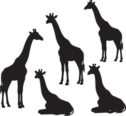 Cute Giraffe Silhouette Vector Set. Collection of African Animal Icons for Kids, Zoo, Safari Design.
