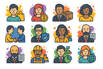 Fototapeta premium Colorful business and profession avatars with diverse characters