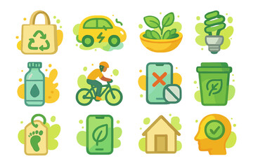 Eco-friendly icons featuring sustainability and green living concepts