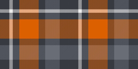 Bold Plaid Pattern in Gray, Orange, and White - Modern Geometric Textile Design
