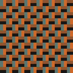 Pattern designed from blue-grey, orange, brown and black rectangles