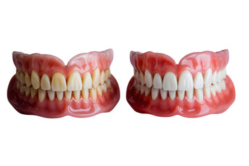 Fototapeta premium before and after denture comparison, yellowed vs. whitened Teeth isolated on a transparent background