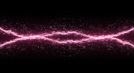 Abstract Pink Glitter Sparkle Particle Waves on Black Background