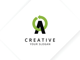 Modern minimalist letter A with circle arrow logo design. Monogram logo vector template for your business
