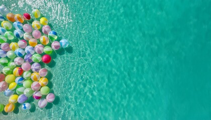 Colorful beach balls in teal water