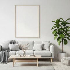 Living Room Interior with Couch and Empty Frame