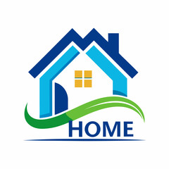 Modern Blue House Real Estate Logo Design with Architectural Elements for Branding and Business Identity