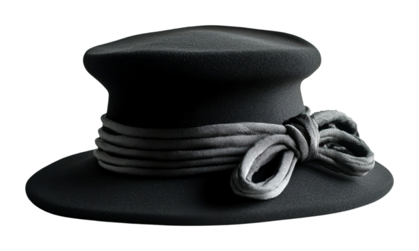 Stylish black hat with gray ribbon fashion showcase studio setting artistic isolated on transparent background