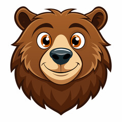 Cartoon Grizzly Bear Head Illustration Friendly Animal with Detailed Fur and Expressive Eyes on White Background