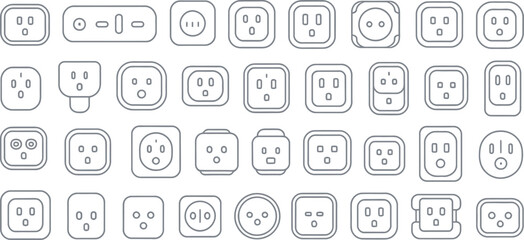 Gray Line Drawings of Various Electrical Outlets and Plugs