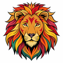 Colorful Lion Head Illustration with Detailed Features on a White Background for Graphic Design Projects