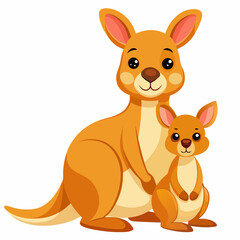 Cartoon Wallaroo Mother and Child Encounter A Vector Illustration of Australian Wildlife in a Playful Style