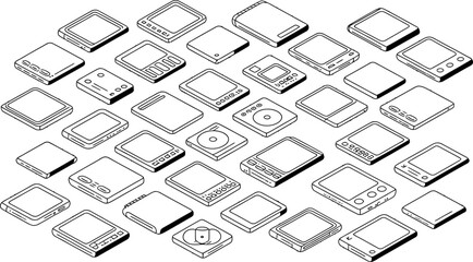 Isometric Black and White Electronic Device Pattern