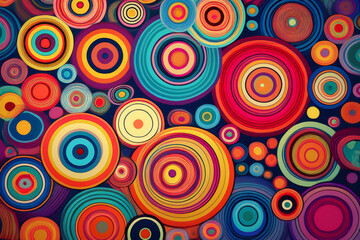 Vibrant Retro Psychedelic Abstract Circles Pattern Background