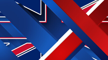 UK colors, abstract background with intersecting red blue and white geometric shapes and angled lines