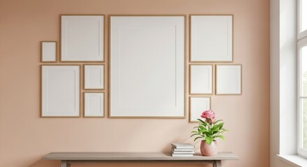 Frames Mockup on Wall with Decorative Table and Flower