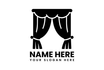 Dramatic black vector logo featuring stylized stage curtains with flowing drapes and tied back details for entertainment