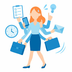 Flat Style Detailed Multitasking Woman Juggling Work Life Balance Concept Illustration