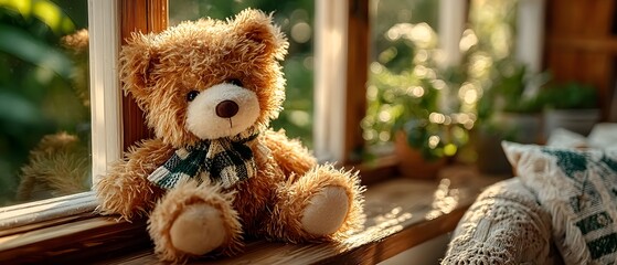 A soft brown teddy bear sitting with its back turned on a sunlit wooden floor. Warm and nostalgic, perfect for emotional storytelling, childhood memory, or quiet moments of reflection.