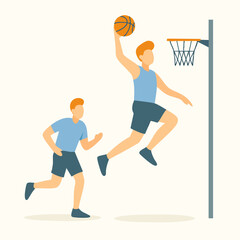 Fototapeta premium Flat Style Young Man Slam Dunk Playing Basketball Illustration