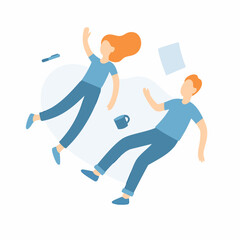 Minimalist Floating Couple Flat Design Illustration with Relaxed Expression