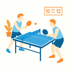 Flat Style Two People Playing Table Tennis Sport Illustration