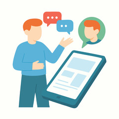 Flat Illustration of Man Using Smartphone for Online Communication