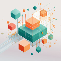 Folded ribbon-shaped blocks in soft modern colors with a bright white background and floating forms.