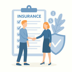 Modern Flat Insurance Agreement Concept with Handshake Partnership Illustration