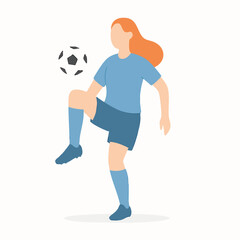 Flat Illustration Female Soccer Player Balancing Ball on Her Knee Character © Mariposa1818
