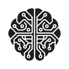 Stylized Black and White Brain with Circuit Neural Connections Illustration
