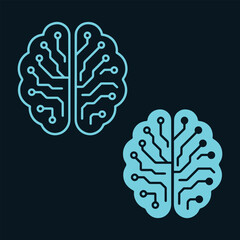 Light Blue Stylized Brains with Circuit Patterns on Dark Background