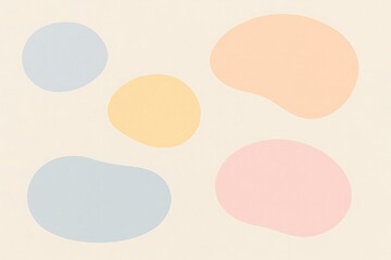 Abstract composition of pastel blob shapes on a light beige backdrop.