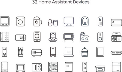 Fototapeta premium Thirty Two Black Line Home Assistant Device Icons smart home