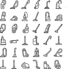 Fototapeta premium Vacuum Cleaner Icons Black Line Art Set black and white