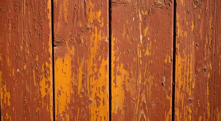 Fototapeta premium Weathered Rustic Wood Background with Flaking Orange Paint Texture