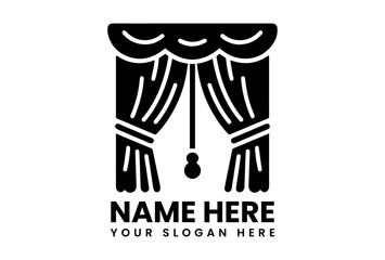 Theatrical black vector logo concept of grand stage curtains with draped fabric and ornamental ties for events