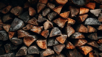 Fototapeten Rustic firewood stack featuring various wood tones and textures, creating an earthy aesthetic © Altair Studio
