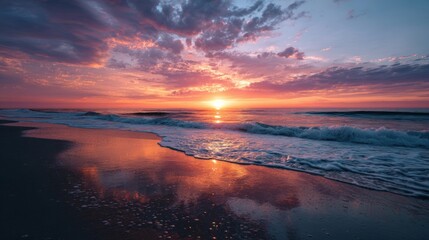 Sunset Over Calming Ocean Waves at Twilight