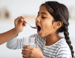Sick Child Taking a Spoon Full of Medicine 83