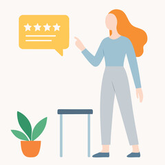 Flat Illustration Woman Pointing at Customer Feedback Speech Bubble Design