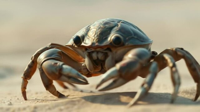 Intriguing closeup of a captivating crab, revealing intricate shell details and claws